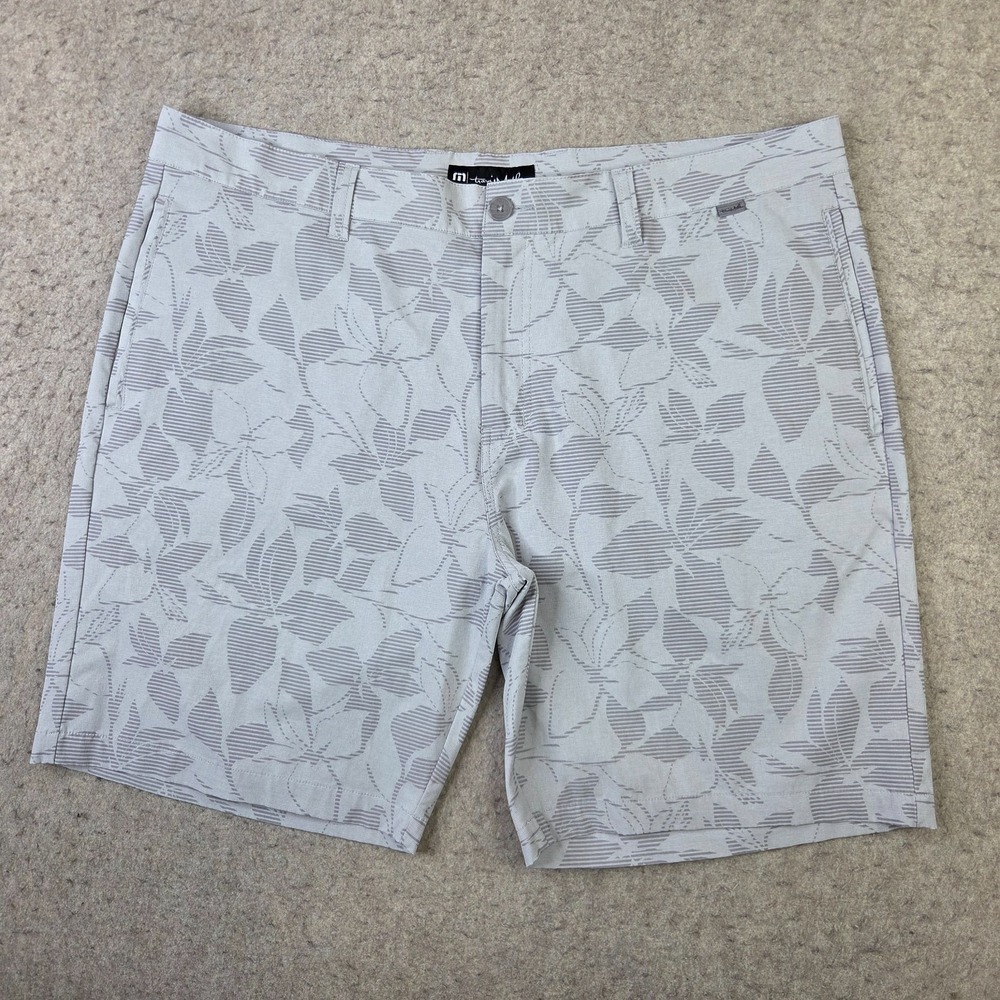 Travis Mathew Golf Shorts Mens 42 Gray Floral Tropical 9" Ins Performance